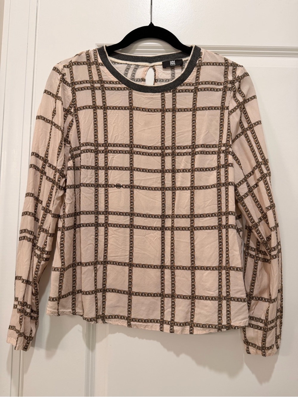 RIANI Beige Grid-Chain Long Sleeve Top